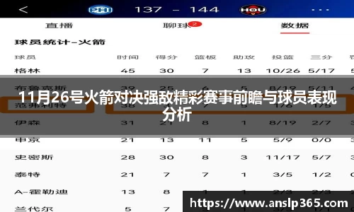 11月26号火箭对决强敌精彩赛事前瞻与球员表现分析
